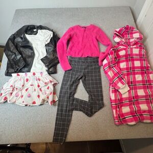 Girls 6-7 Wardrobe Moto Jacket Mix Match Wardrobe Berry Skirt Fuzzy Sweater Set
